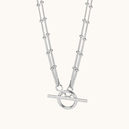 T-Bar Beaded Necklace Silver